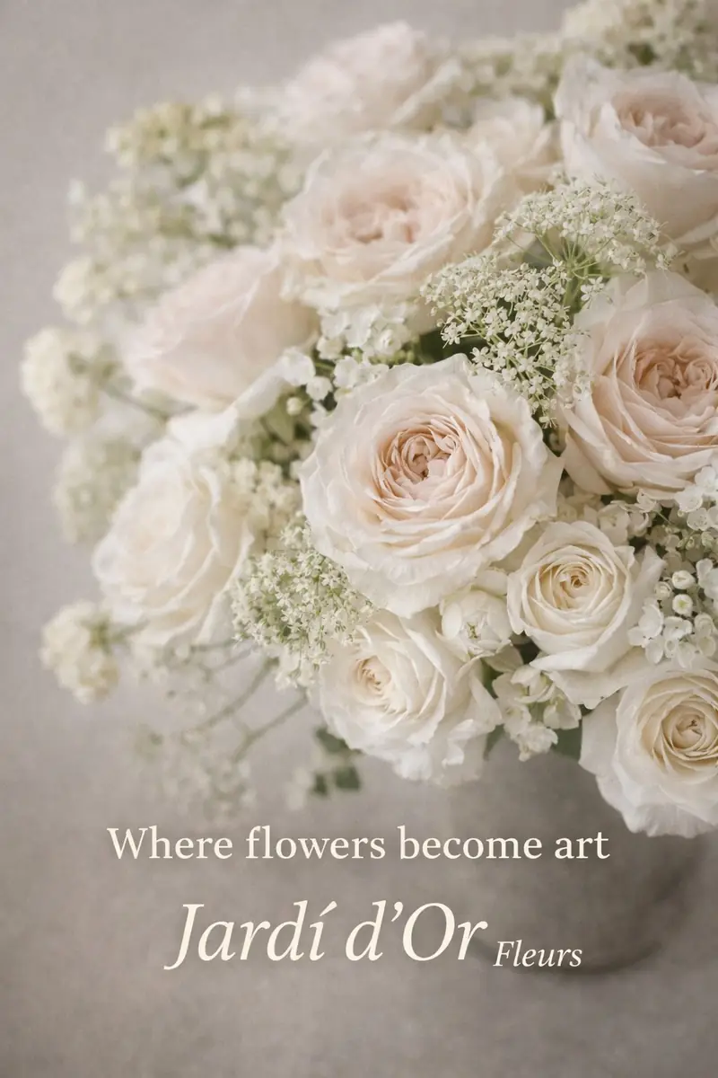 Strauß aus weißen Rosen und Schleierkraut